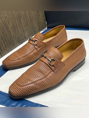 Mezlan Summer Flex Loafer Mens Cognac Leather Slip Ons Casual Shoes Size 12